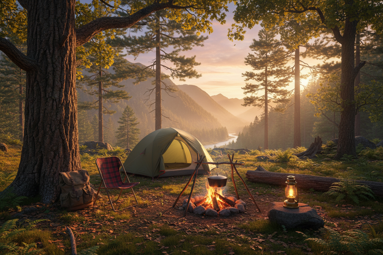 Scenic Campsite with Essential Gear
